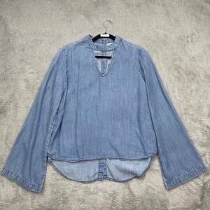 Anthropologie Cloth & Stone‎ Chambray Top Womens S Blue Button Back Flare Sleeve